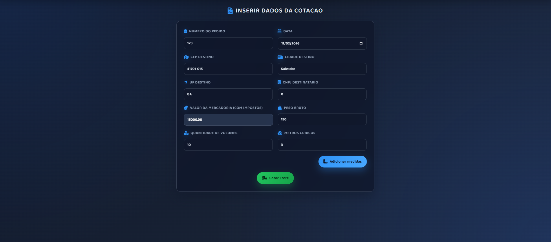 Cotação de fretes entre transportadoras